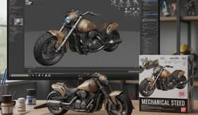 Prompt AI membuat foto 3D Patung Sepeda Motor ala Bandai Kit